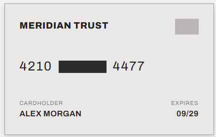 Meridian Trust card, edited entirely on-device